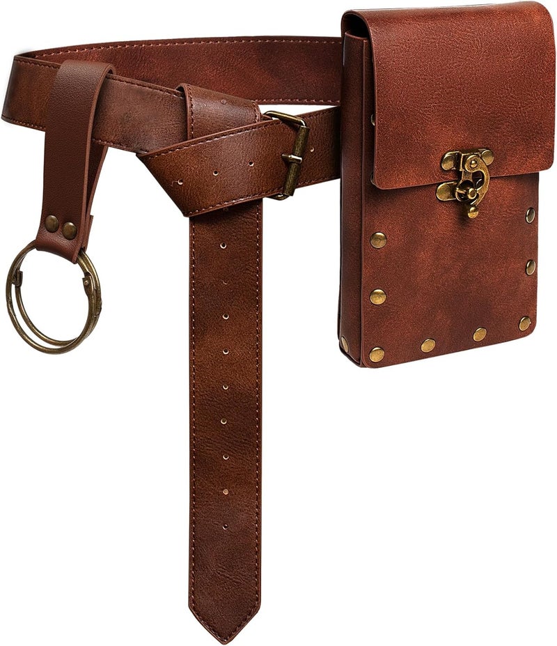 SUMGOGO Belt Pouch Waist Bag Fanny Pack Steampunk Phone Holder Medieval Bag Leather Belt Renaissance Cosplay Costume Accessories (1-Brown) - Image 1